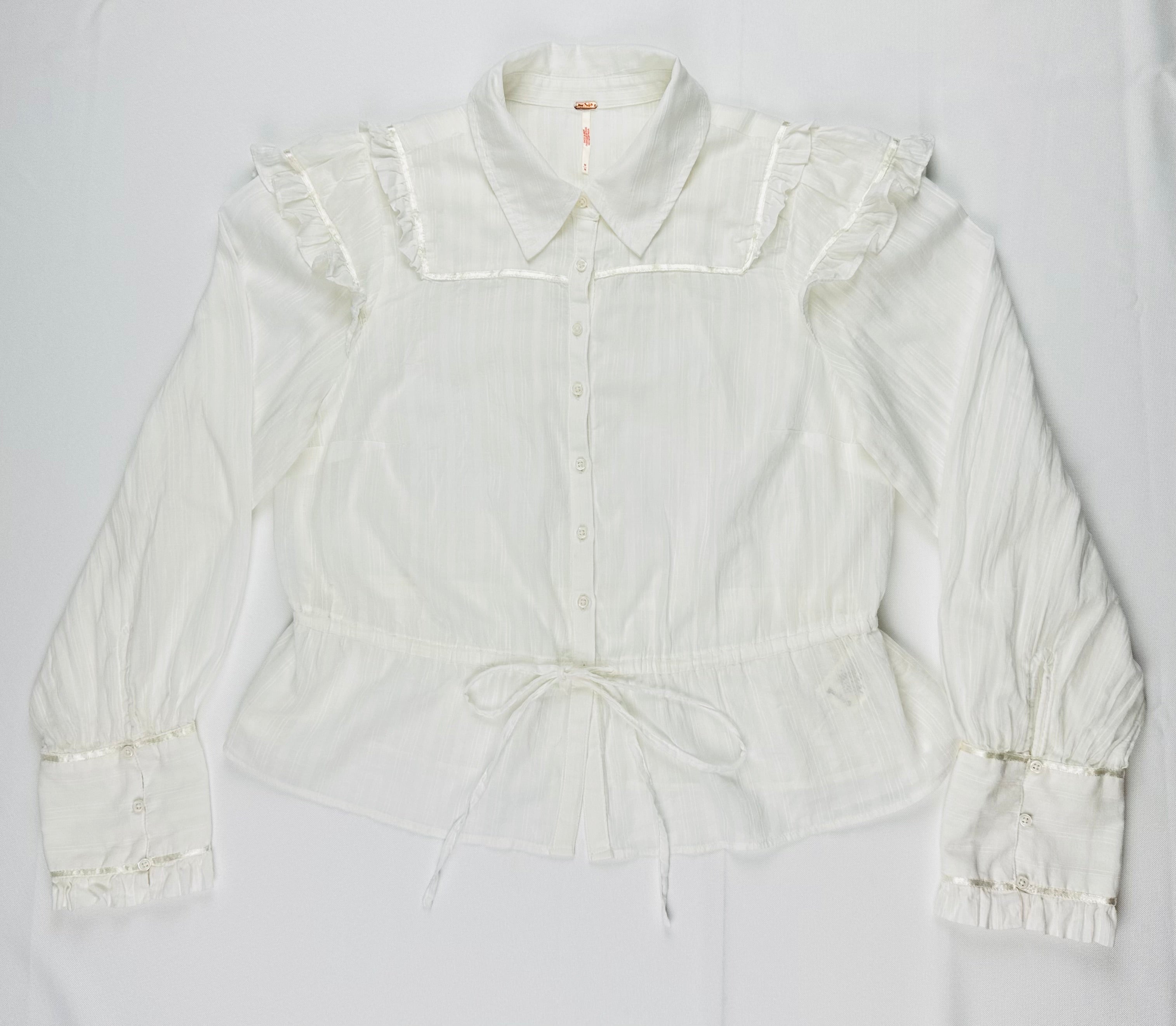 Free People Solid Daybreak Blouse Women’s M Optic White Ruffle Cotton Blouse Top