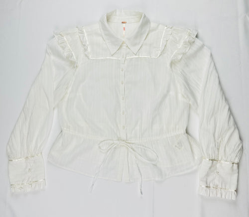 Free People Solid Daybreak Blouse Women’s M Optic White Ruffle Cotton Blouse Top