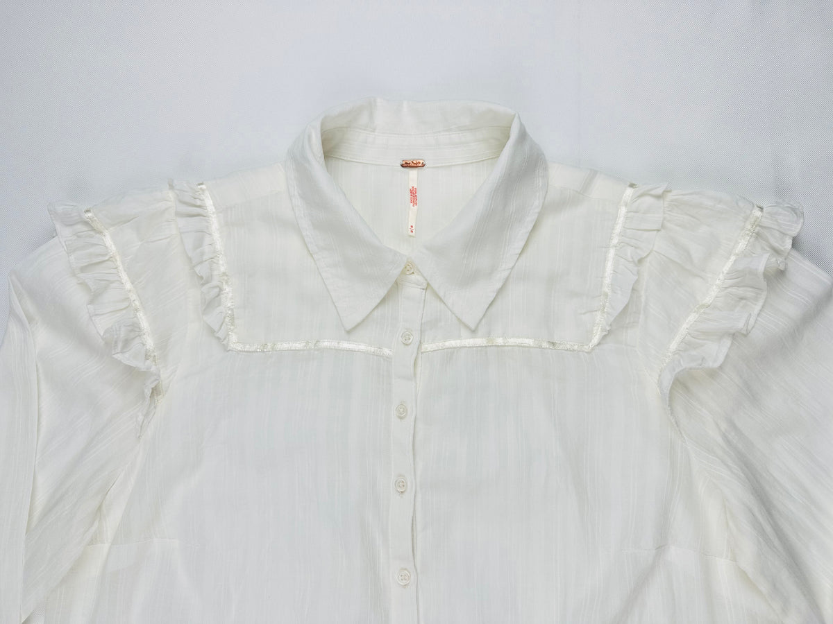 Free People Solid Daybreak Blouse Women’s M Optic White Ruffle Cotton Blouse Top