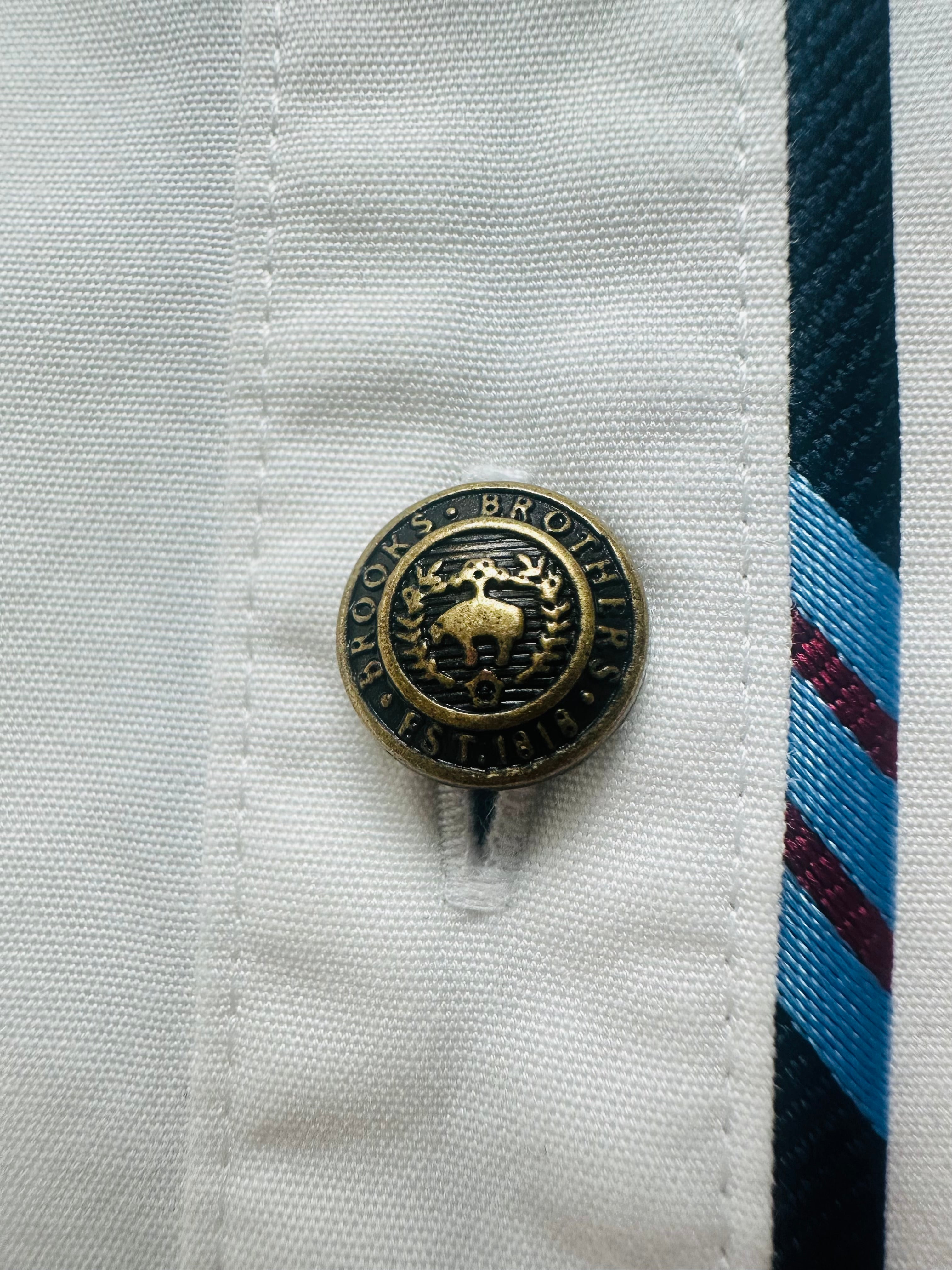 Brooks Brothers Red Fleece Women’s 12 White Cotton Stretch Shirt Blue Contrast Trim
