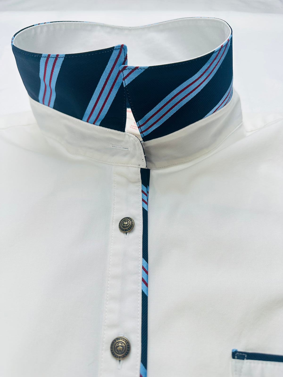 Brooks Brothers Red Fleece Women’s 12 White Cotton Stretch Shirt Blue Contrast Trim