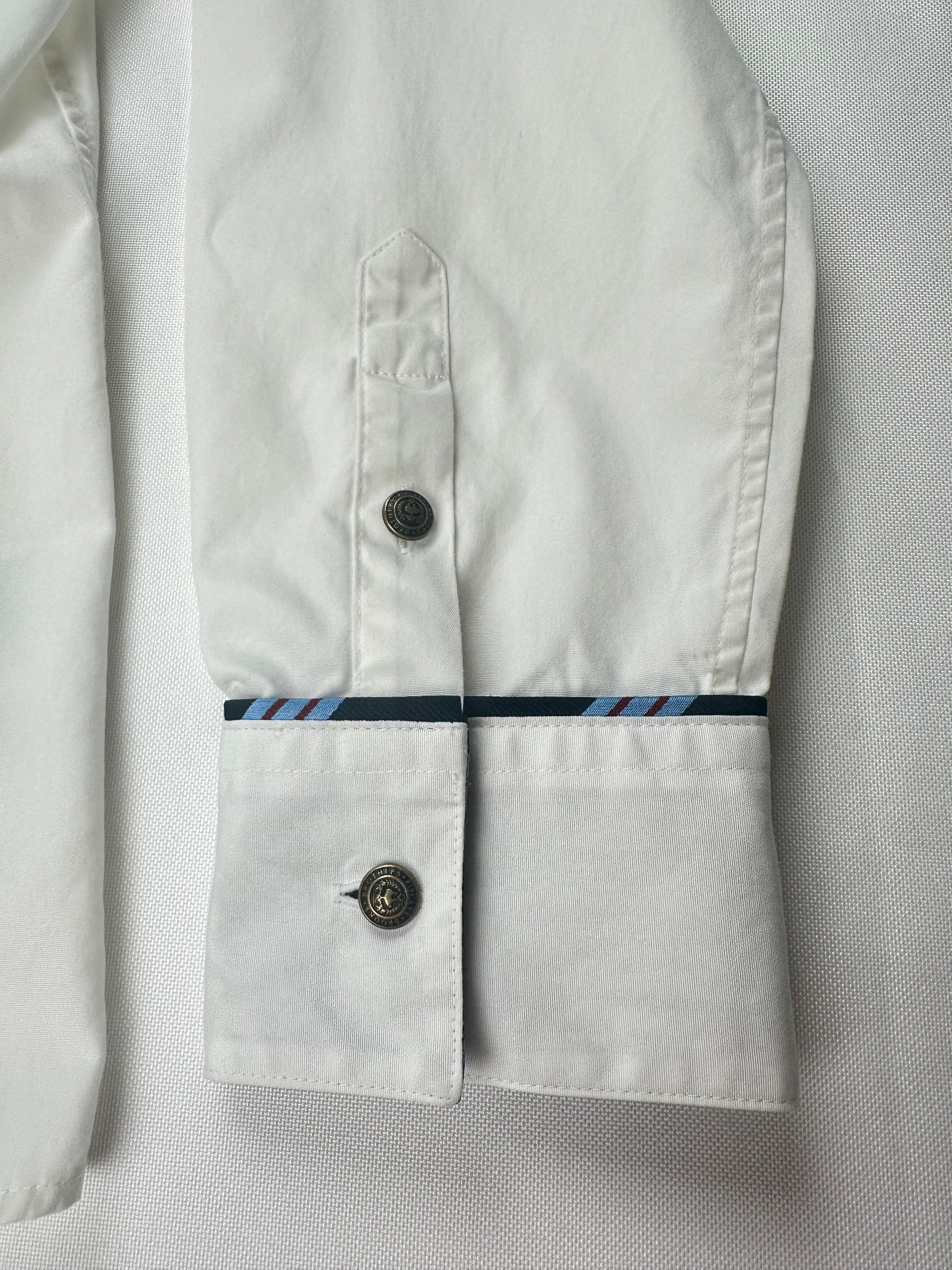 Brooks Brothers Red Fleece Women’s 12 White Cotton Stretch Shirt Blue Contrast Trim