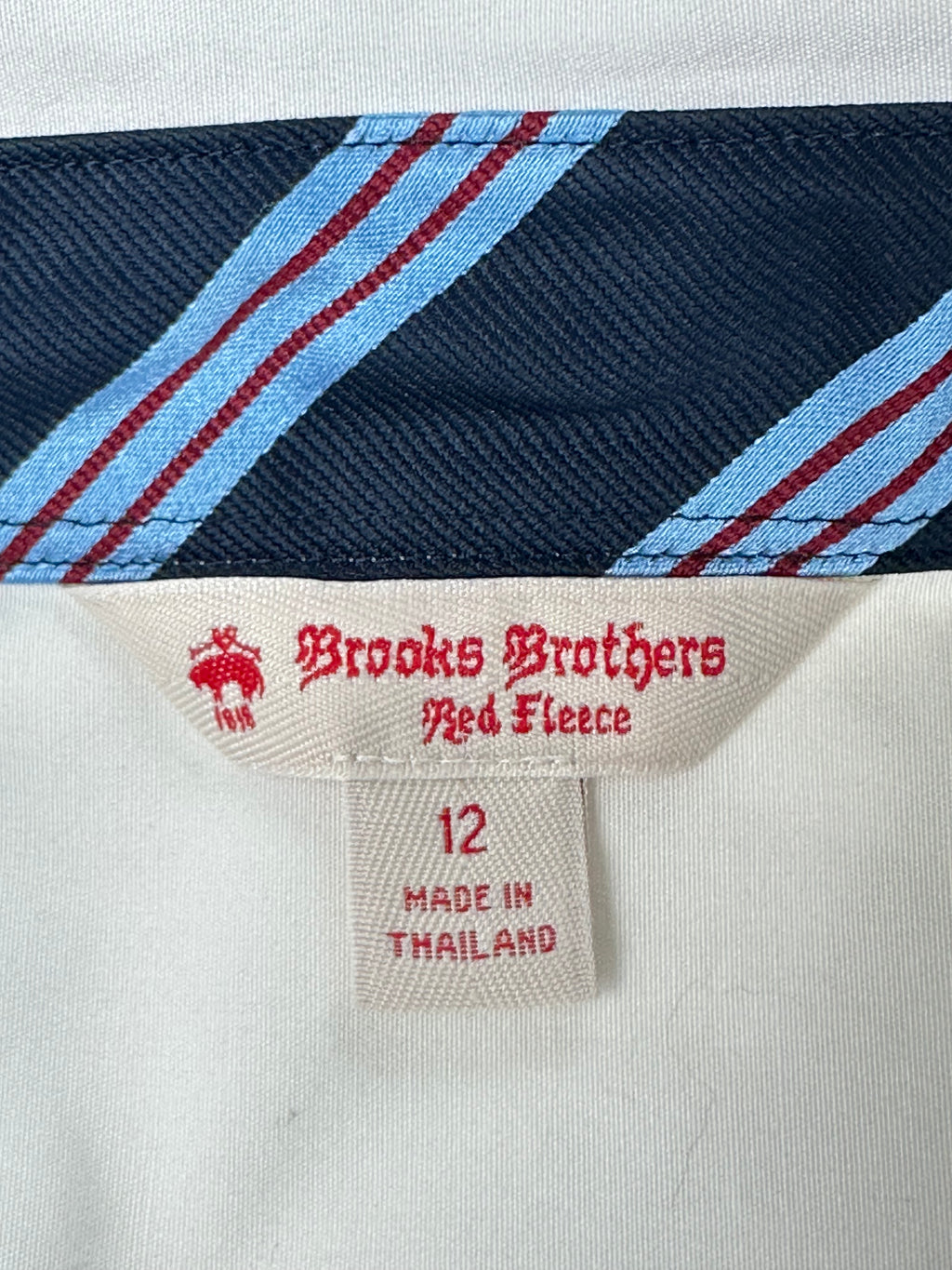 Brooks Brothers Red Fleece Women’s 12 White Cotton Stretch Shirt Blue Contrast Trim