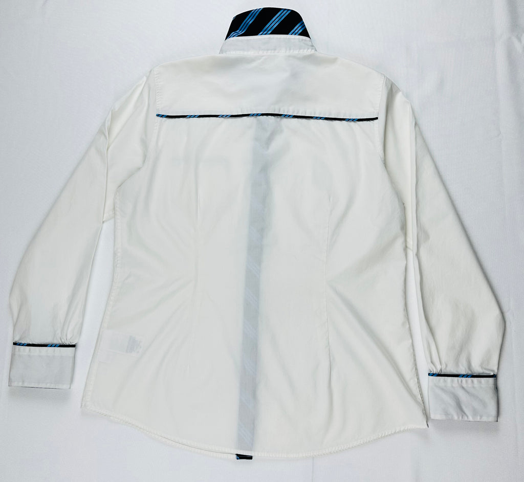 Brooks Brothers Red Fleece Women’s 12 White Cotton Stretch Shirt Blue Contrast Trim