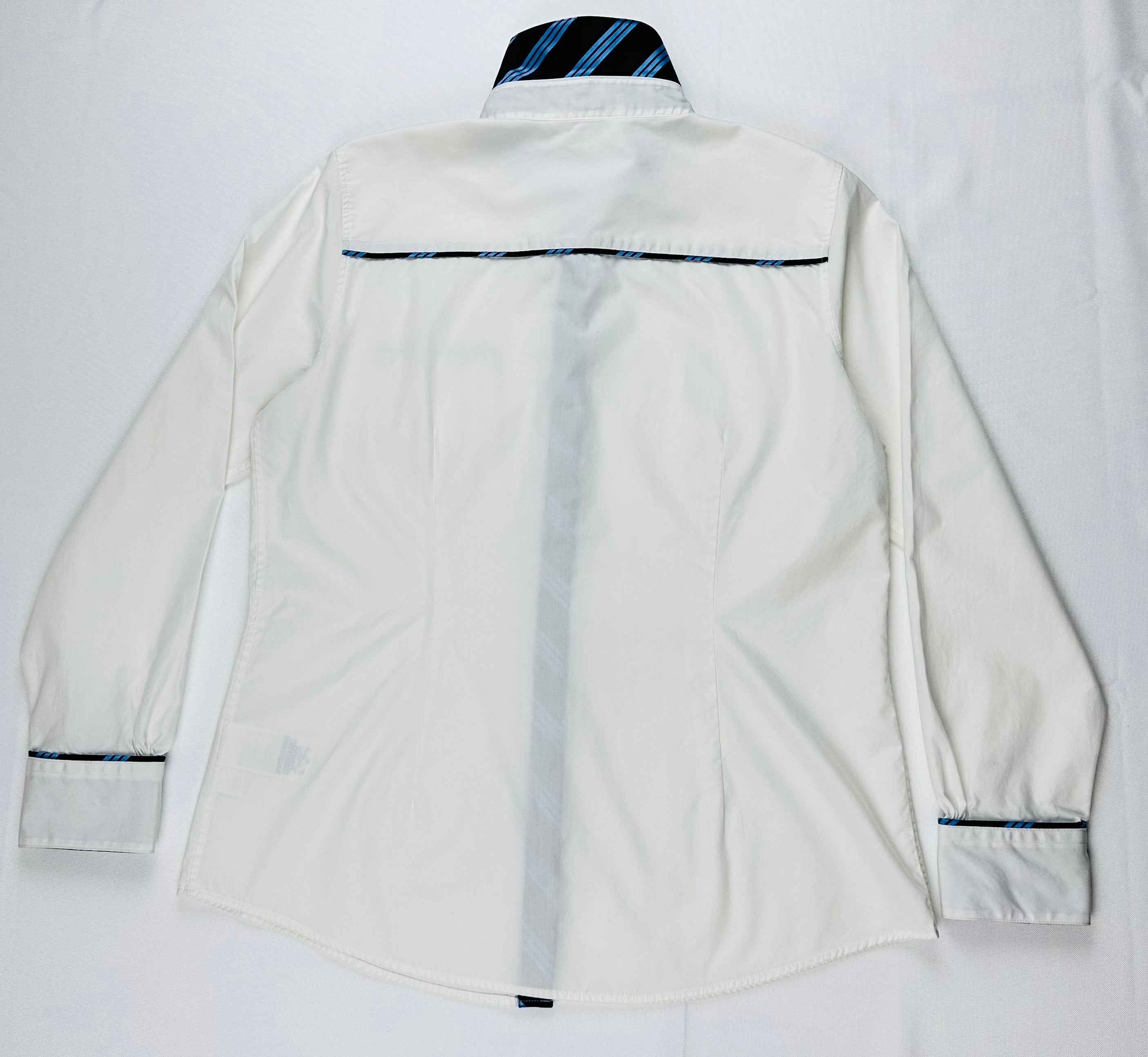 Brooks Brothers Red Fleece Women’s 12 White Cotton Stretch Shirt Blue Contrast Trim