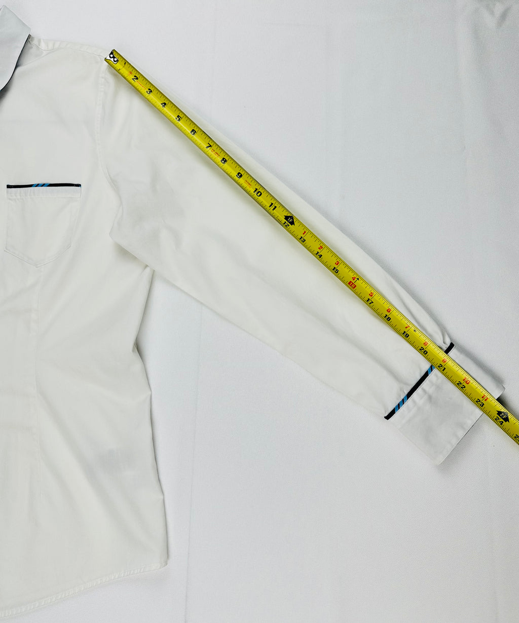 Brooks Brothers Red Fleece Women’s 12 White Cotton Stretch Shirt Blue Contrast Trim