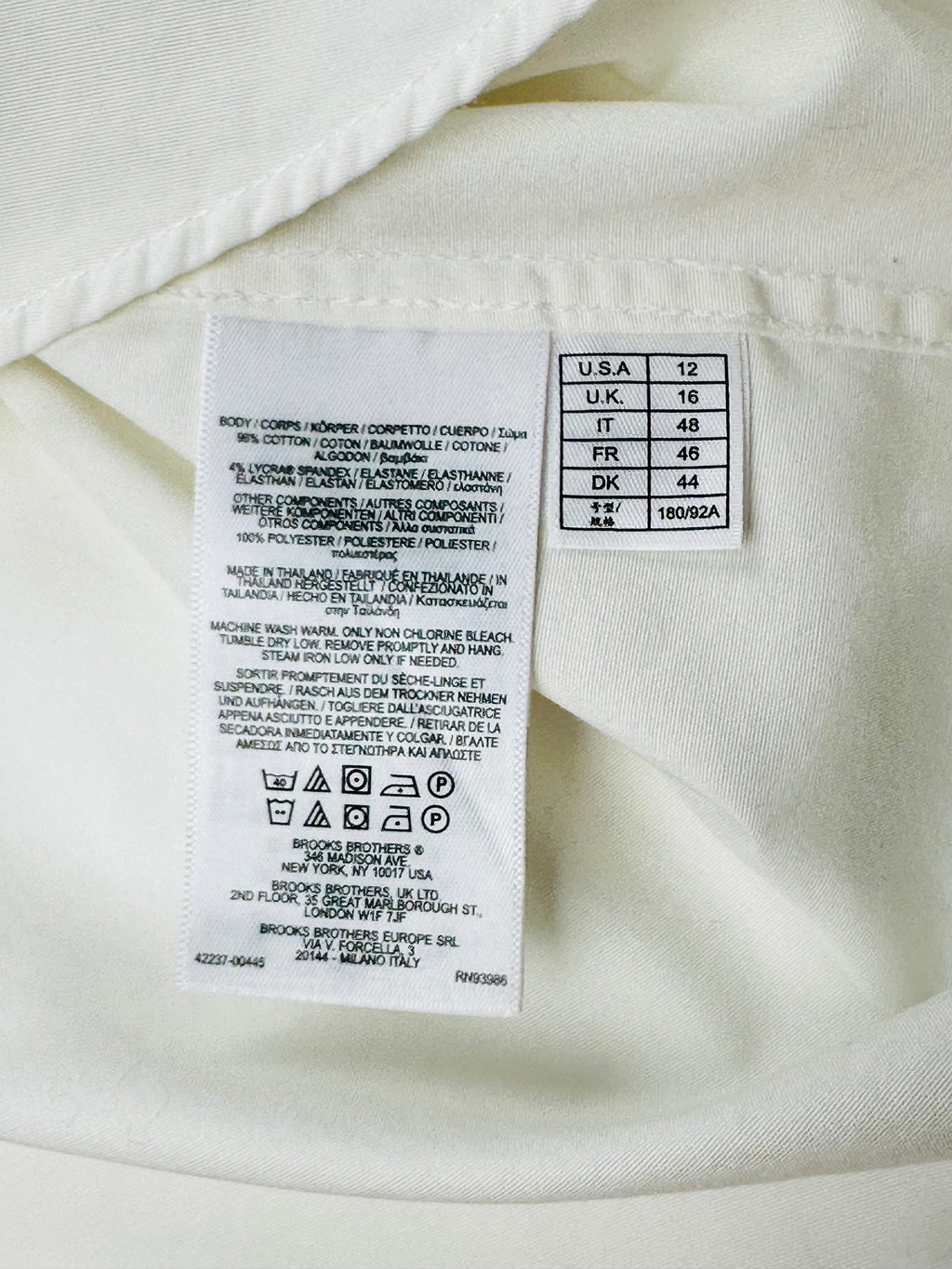 Brooks Brothers Red Fleece Women’s 12 White Cotton Stretch Shirt Blue Contrast Trim