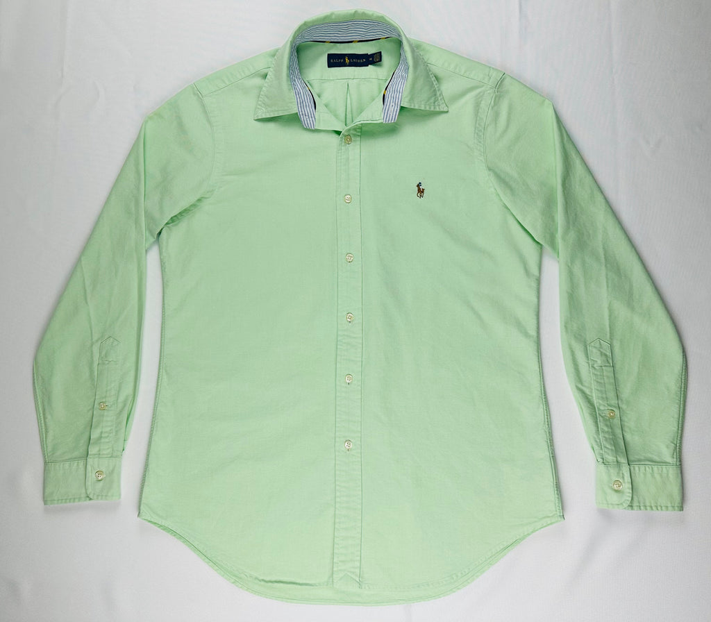 Men’s Ralph Lauren Mint Green Oxford Button-Down Shirt Contrast Collar Grosgrain Trim M