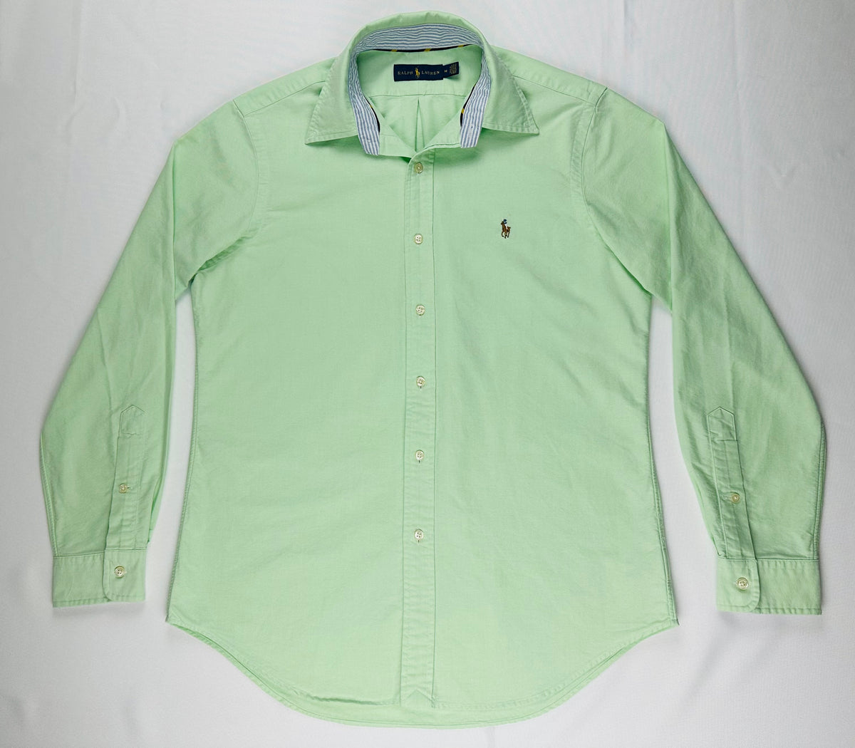 Men’s Ralph Lauren Mint Green Oxford Button-Down Shirt Contrast Collar Grosgrain Trim M