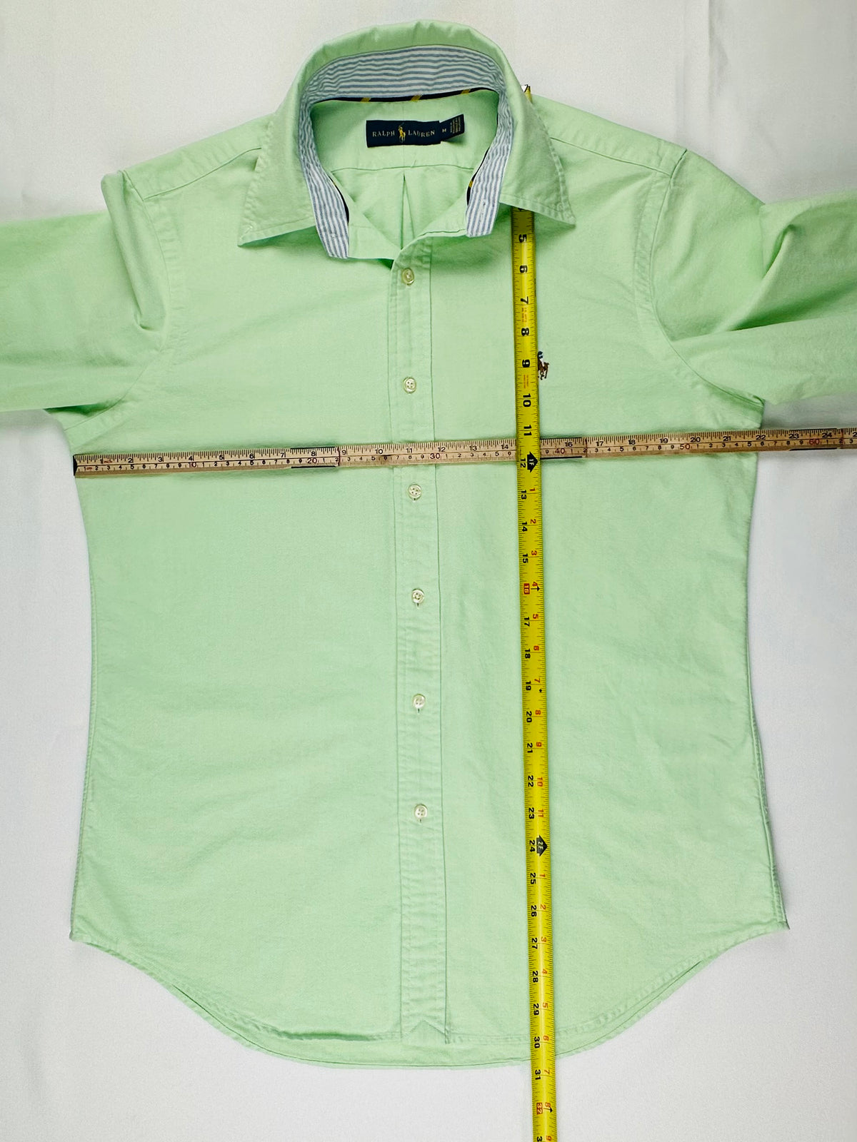 Men’s Ralph Lauren Mint Green Oxford Button-Down Shirt Contrast Collar Grosgrain Trim M