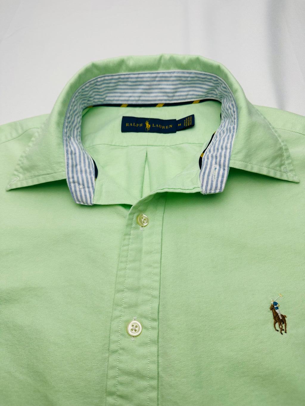 Men’s Ralph Lauren Mint Green Oxford Button-Down Shirt Contrast Collar Grosgrain Trim M