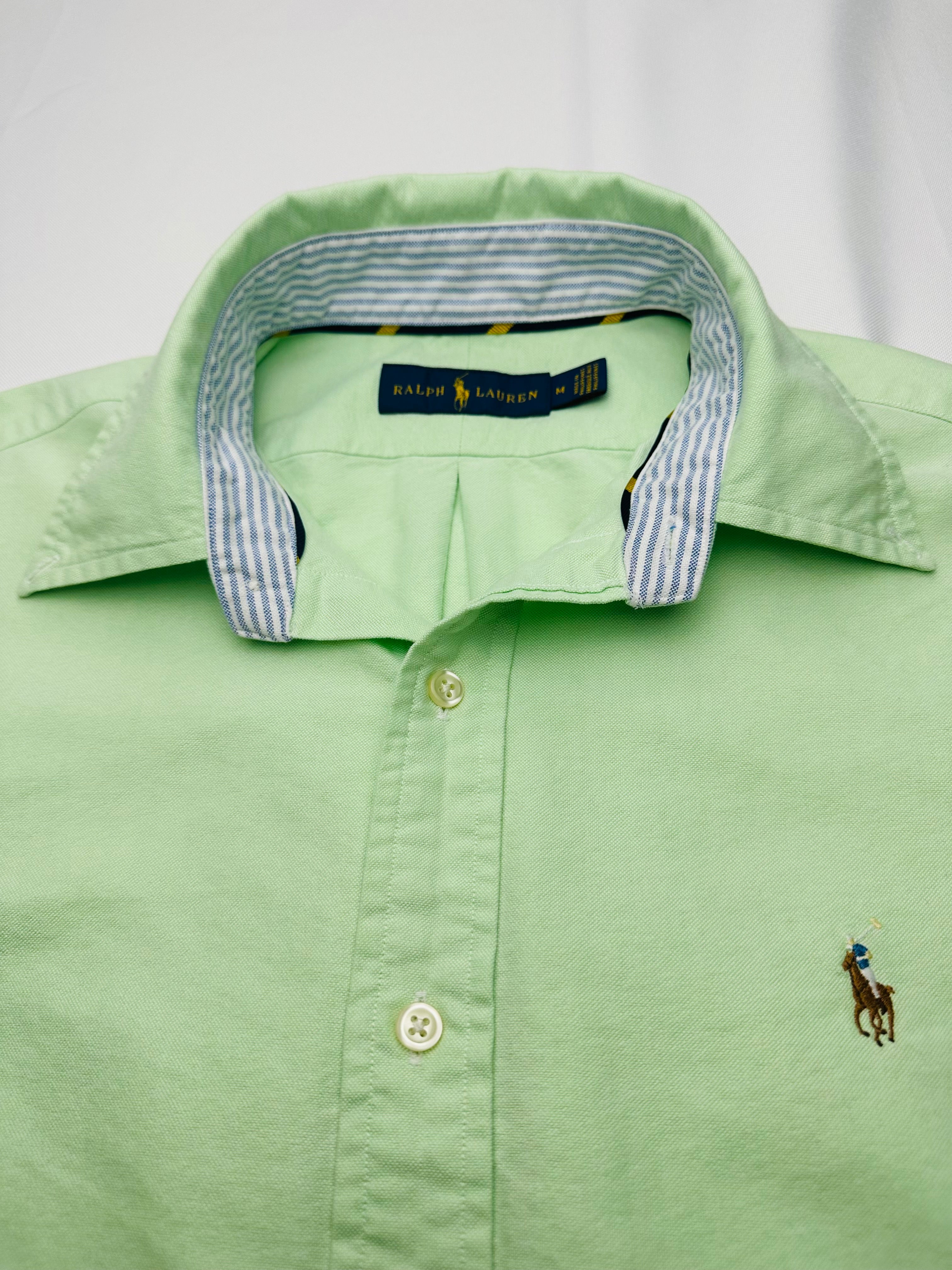 Men’s Ralph Lauren Mint Green Oxford Button-Down Shirt Contrast Collar Grosgrain Trim M