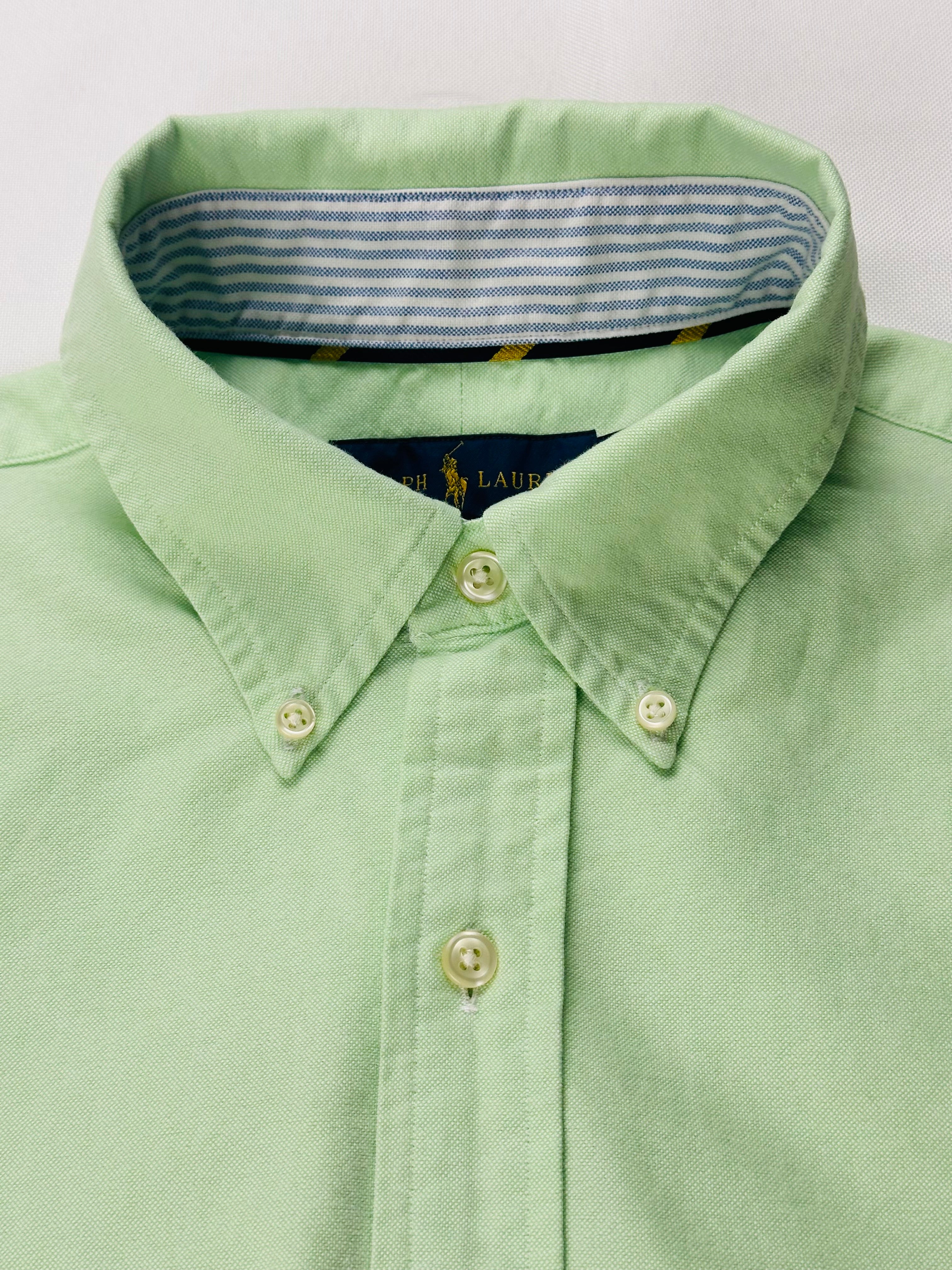 Men’s Ralph Lauren Mint Green Oxford Button-Down Shirt Contrast Collar Grosgrain Trim M