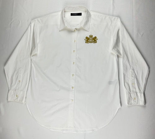 Lauren Ralph Lauren Women’s L White Cotton Shirt Gold Crest Logo Buttons