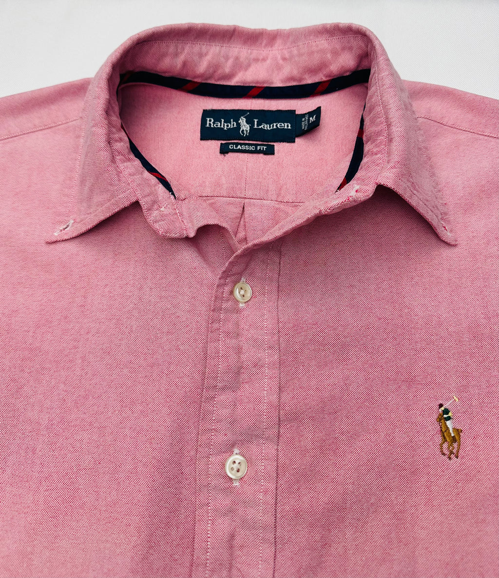 Vintage Ralph Lauren Men’s M Dusty Rose Oxford Shirt Grosgrain Trim Classic Fit