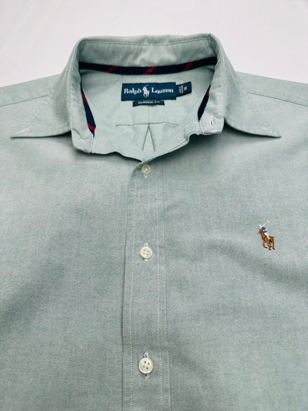 Vintage Ralph Lauren Men’s S Sage Green Oxford Shirt Grosgrain Trim