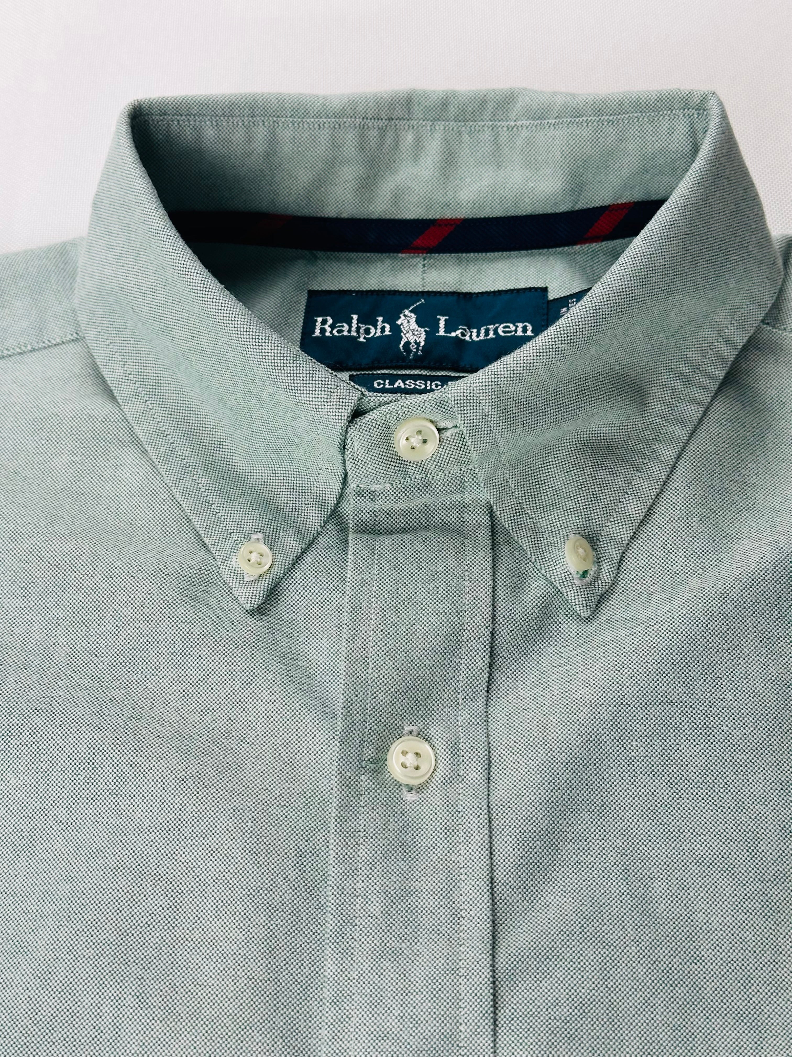 Vintage Ralph Lauren Men’s S Sage Green Oxford Shirt Grosgrain Trim