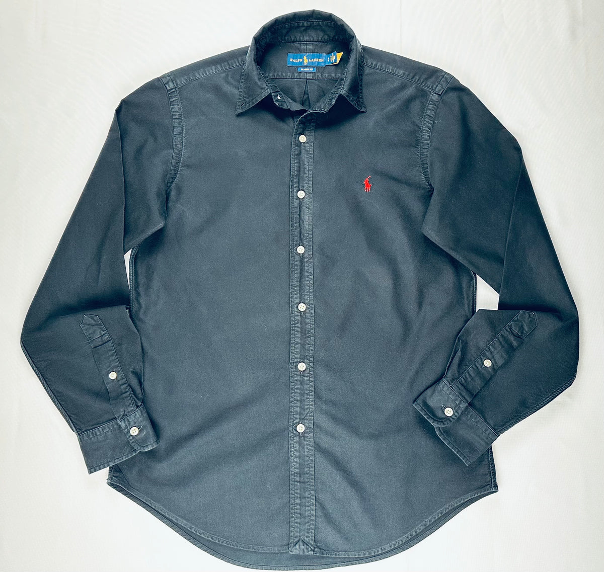 Ralph Lauren Men’s S Classic Fit Black Cotton Button-Down Shirt Red Pony