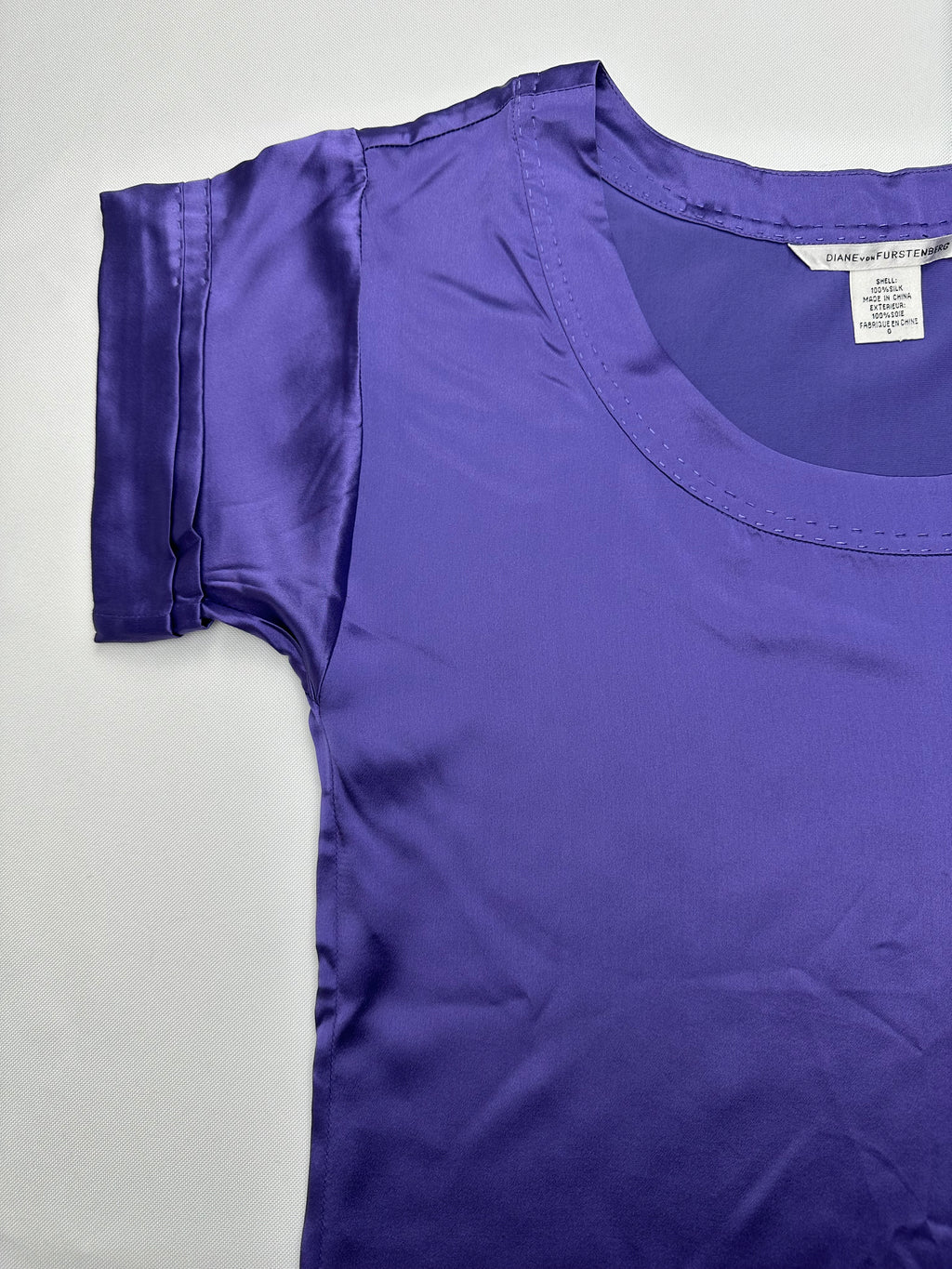 Diane Von Furstenberg Women’s 0 Purple 100% Silk Short Sleeve Zip Pocket Blouse