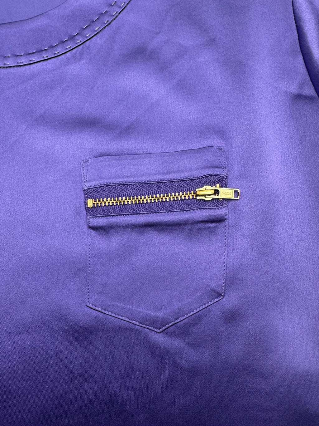 Diane Von Furstenberg Women’s 0 Purple 100% Silk Short Sleeve Zip Pocket Blouse