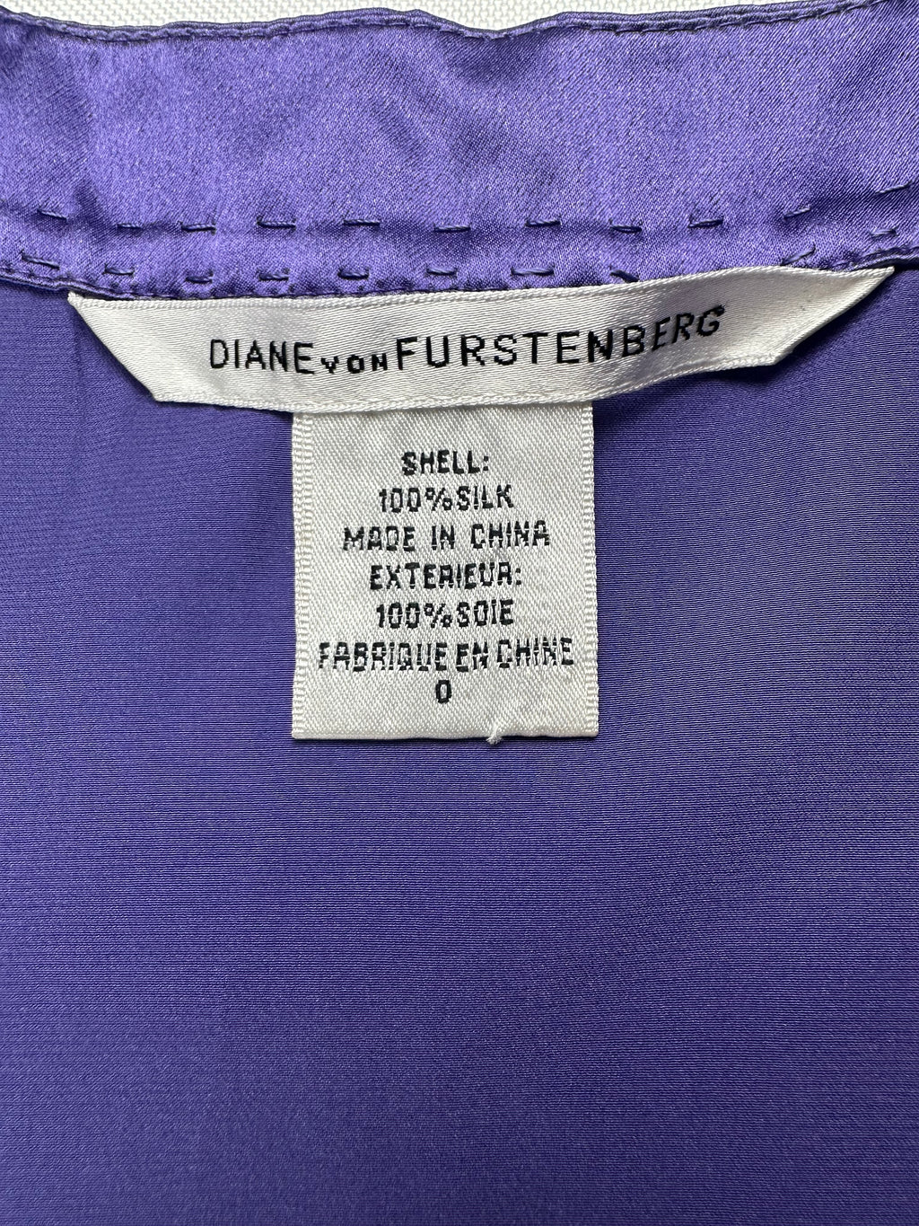 Diane Von Furstenberg Women’s 0 Purple 100% Silk Short Sleeve Zip Pocket Blouse