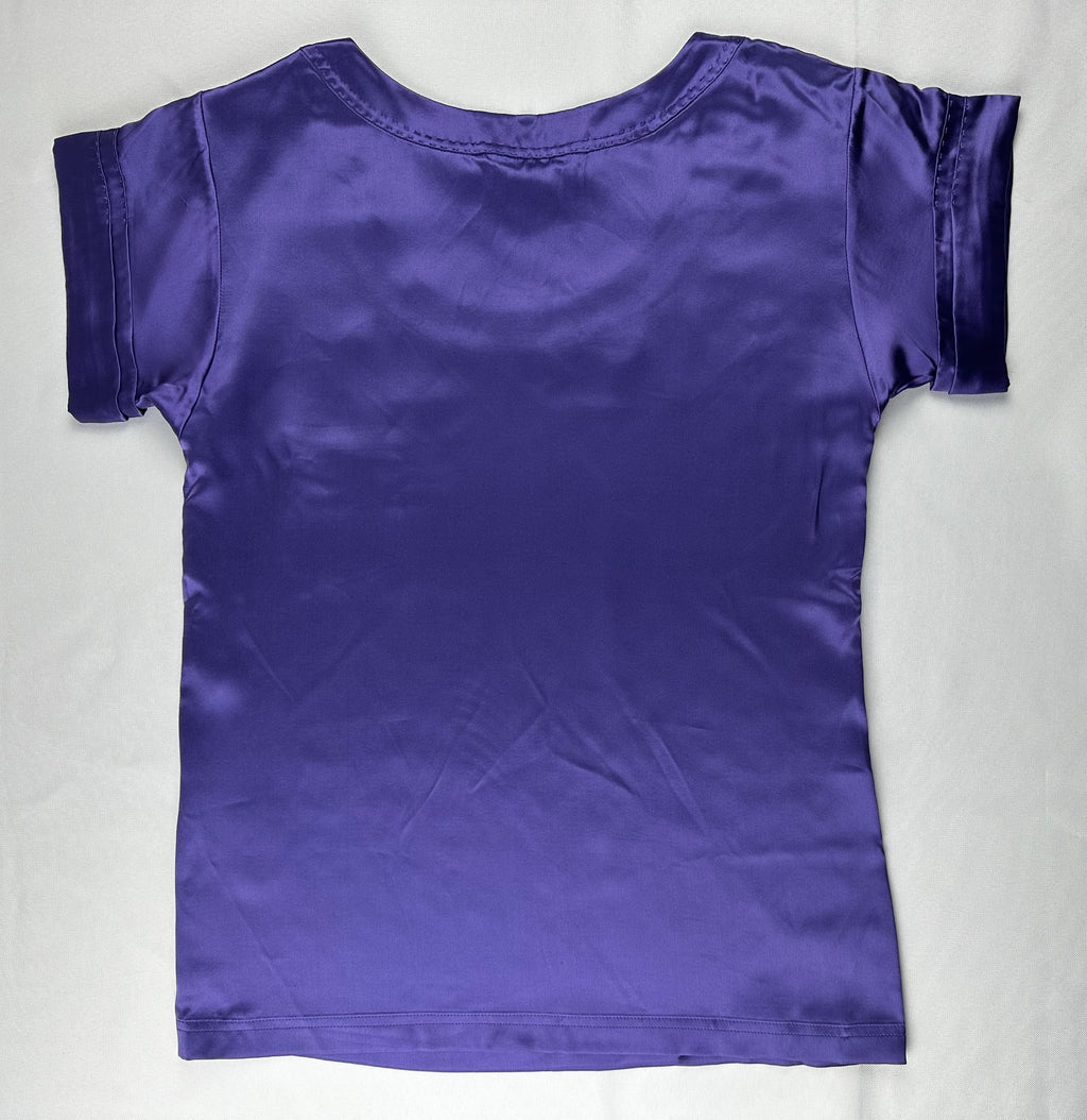 Diane Von Furstenberg Women’s 0 Purple 100% Silk Short Sleeve Zip Pocket Blouse