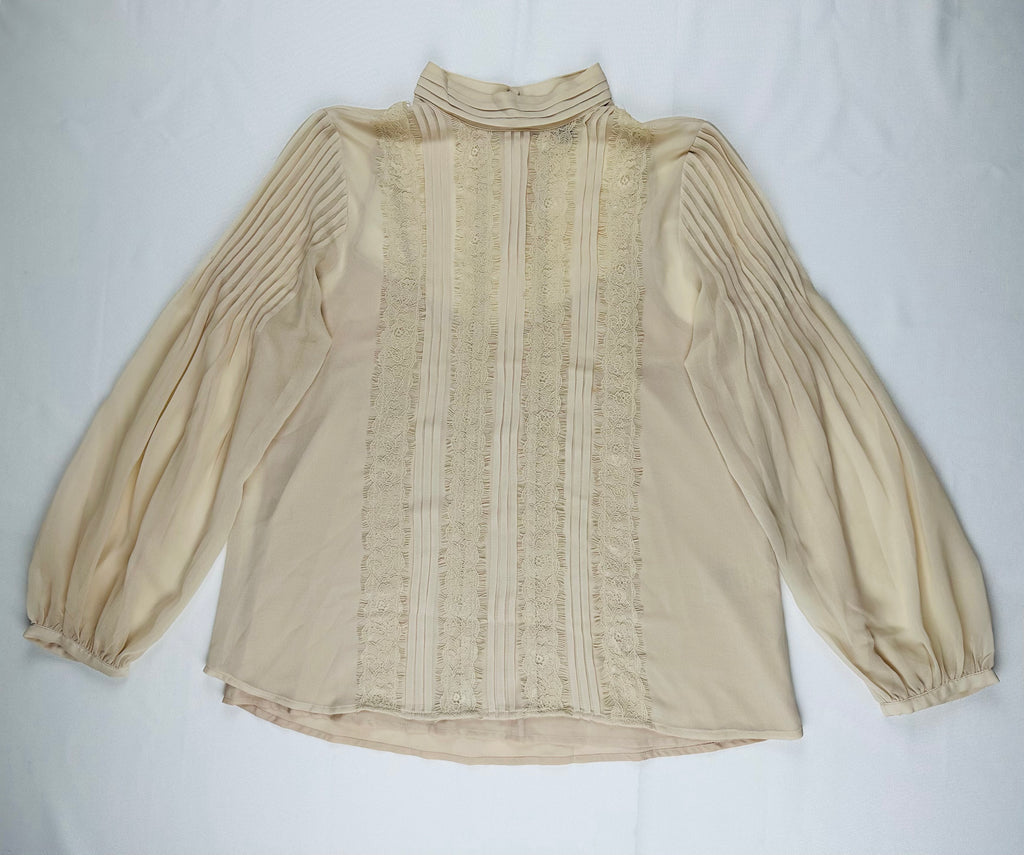 Banana Republic Women’s M Oyster Lace Pintuck High Neck Long Sleeve Blouse