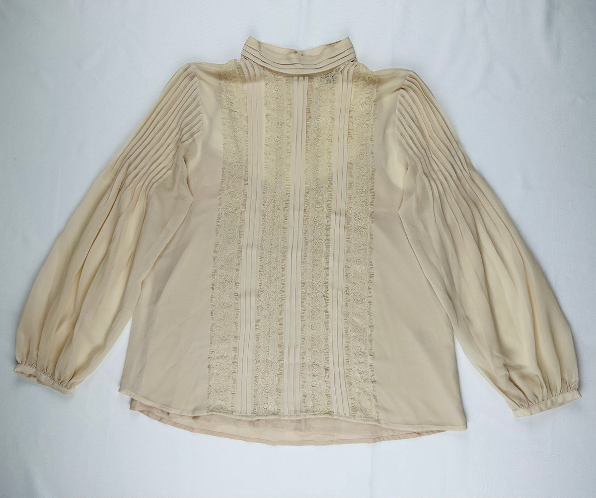 Banana Republic Women’s M Oyster Lace Pintuck High Neck Long Sleeve Blouse