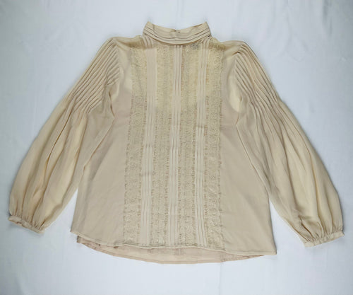 Banana Republic Women’s M Oyster Lace Pintuck High Neck Long Sleeve Blouse