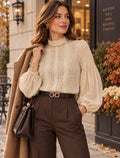 Banana Republic Women’s M Oyster Lace Pintuck High Neck Long Sleeve Blouse