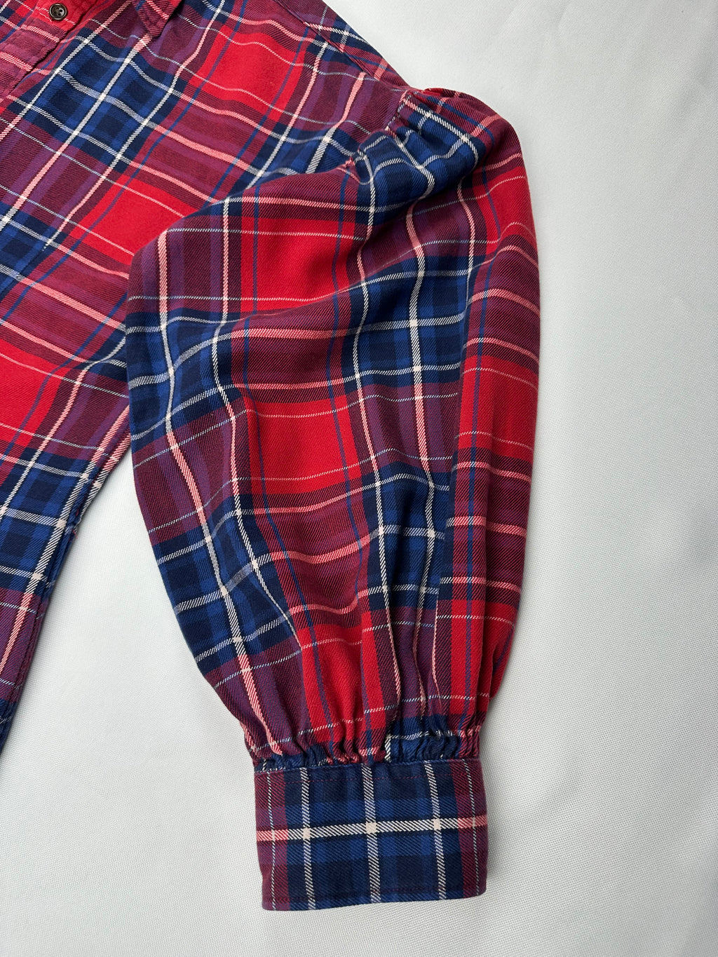Vintage Ralph Lauren Rugby Women’s 8 Red Navy Plaid Balloon Sleeve Flannel Shirt