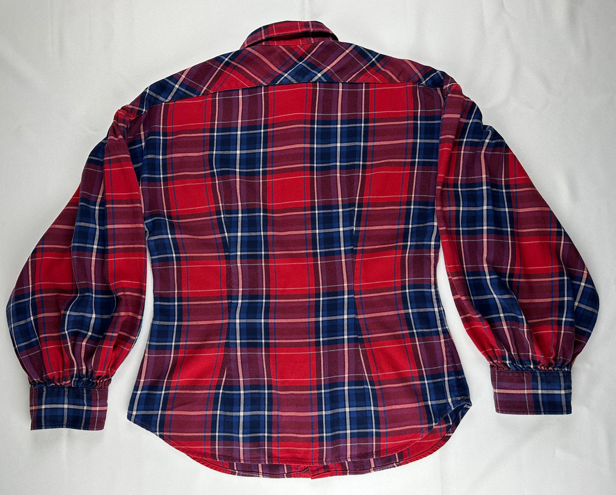 Vintage Ralph Lauren Rugby Women’s 8 Red Navy Plaid Balloon Sleeve Flannel Shirt