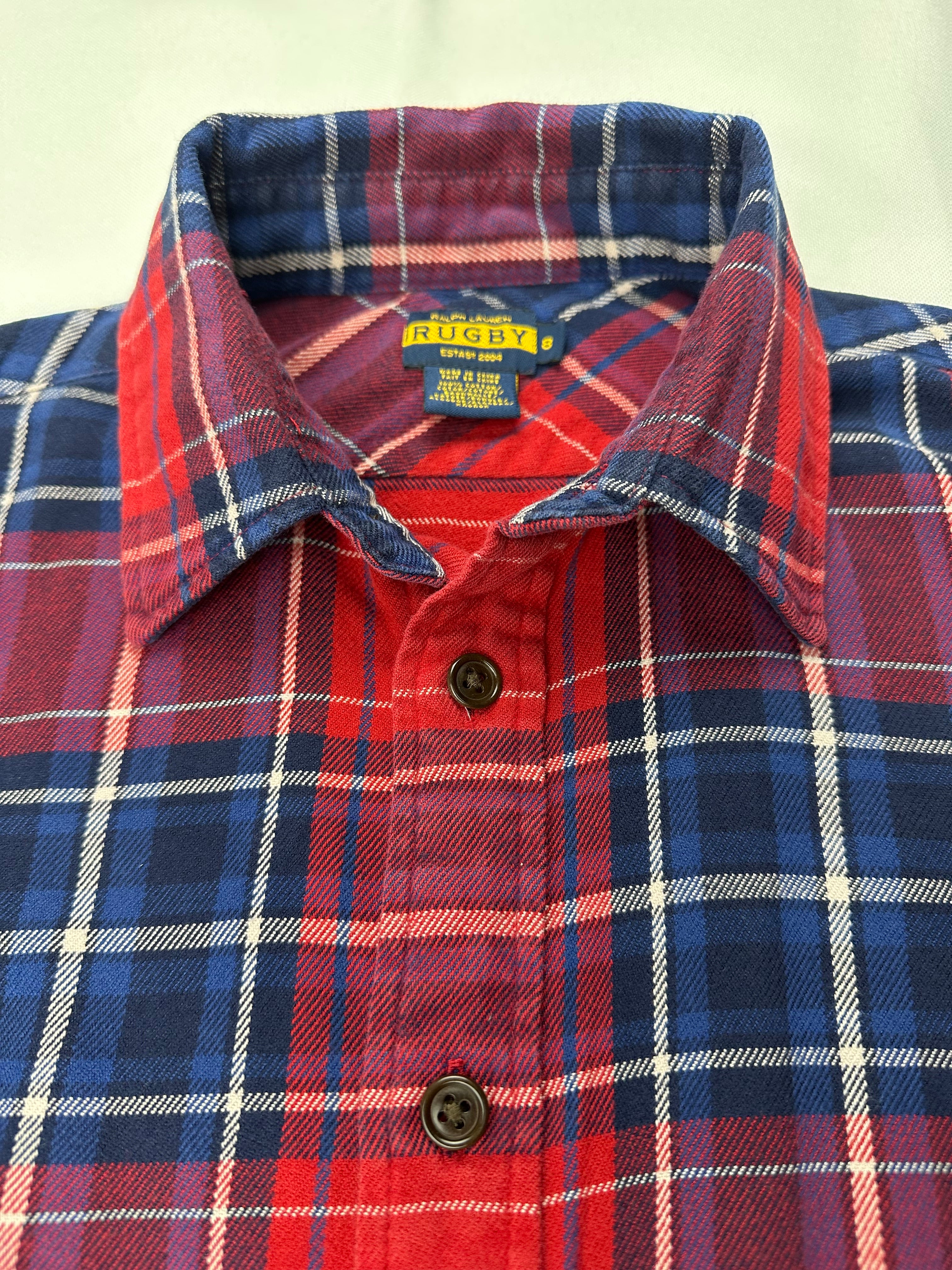 Vintage Ralph Lauren Rugby Women’s 8 Red Navy Plaid Balloon Sleeve Flannel Shirt