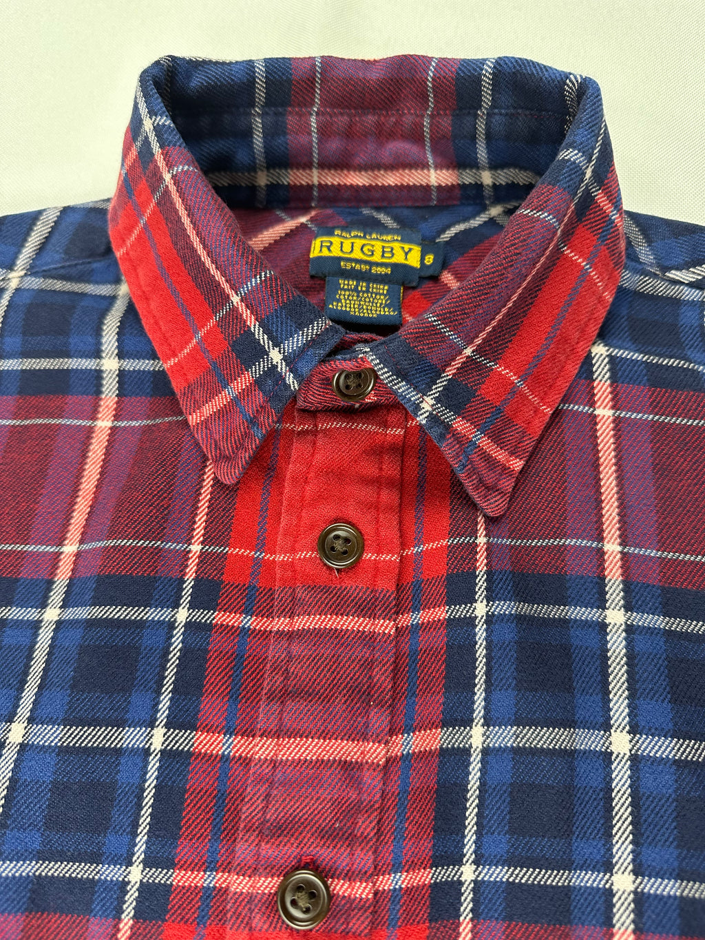 Vintage Ralph Lauren Rugby Women’s 8 Red Navy Plaid Balloon Sleeve Flannel Shirt