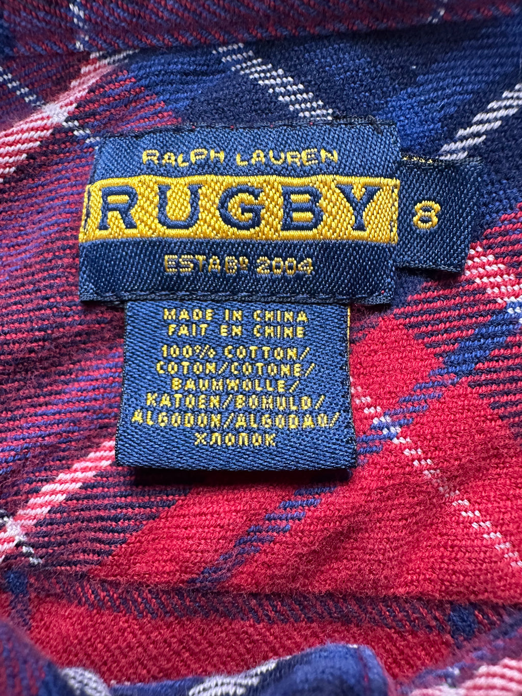 Vintage Ralph Lauren Rugby Women’s 8 Red Navy Plaid Balloon Sleeve Flannel Shirt