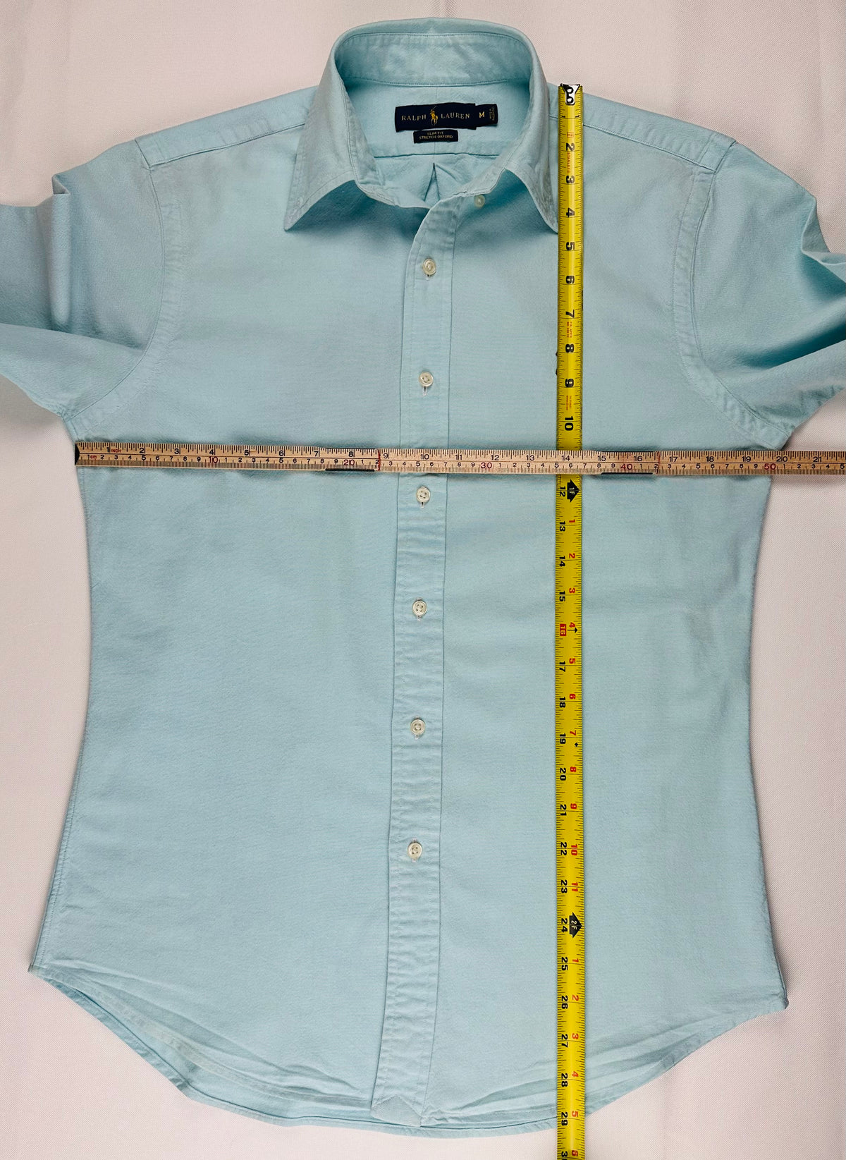 Ralph Lauren Women’s M Slim Fit Stretch Oxford Shirt Aqua Blue Long Sleeve w/ Flaw