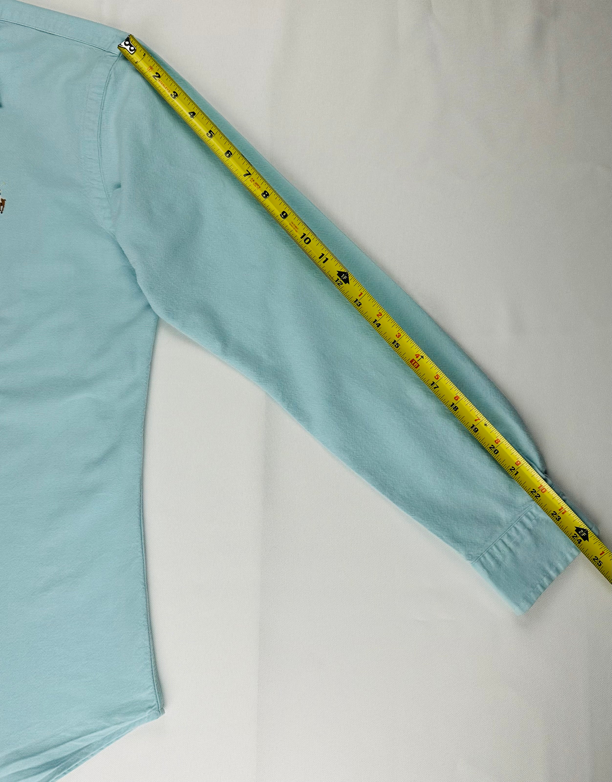 Ralph Lauren Women’s M Slim Fit Stretch Oxford Shirt Aqua Blue Long Sleeve w/ Flaw