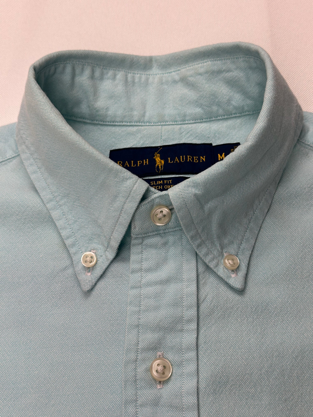 Ralph Lauren Women’s M Slim Fit Stretch Oxford Shirt Aqua Blue Long Sleeve w/ Flaw