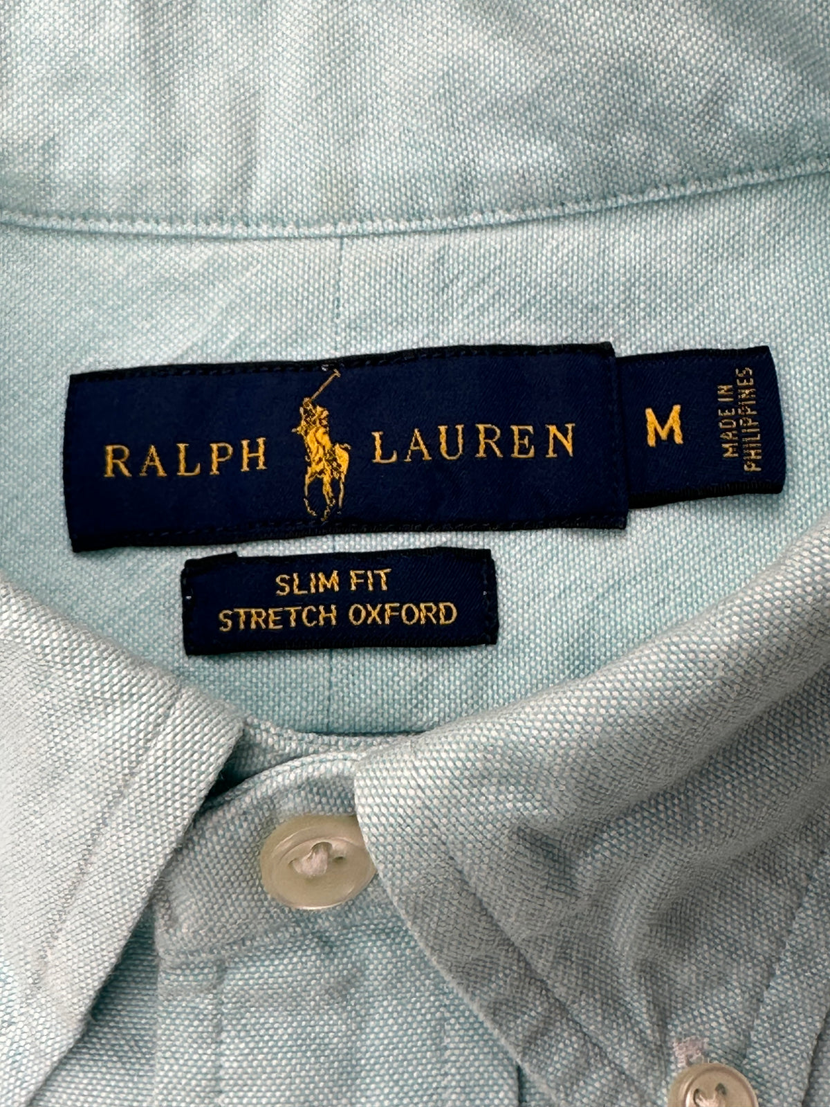 Ralph Lauren Women’s M Slim Fit Stretch Oxford Shirt Aqua Blue Long Sleeve w/ Flaw