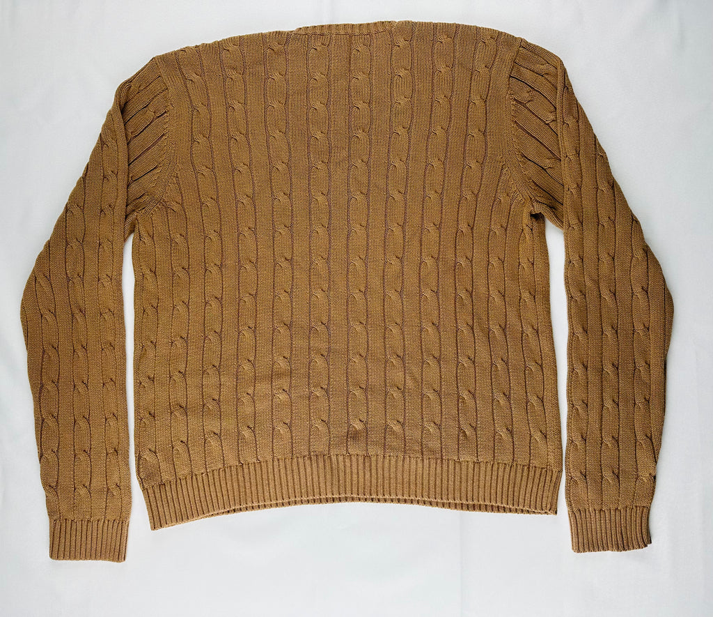 Chaps Women’s XL Camel Cable Knit Cotton V-Neck Sweater Crest Logo