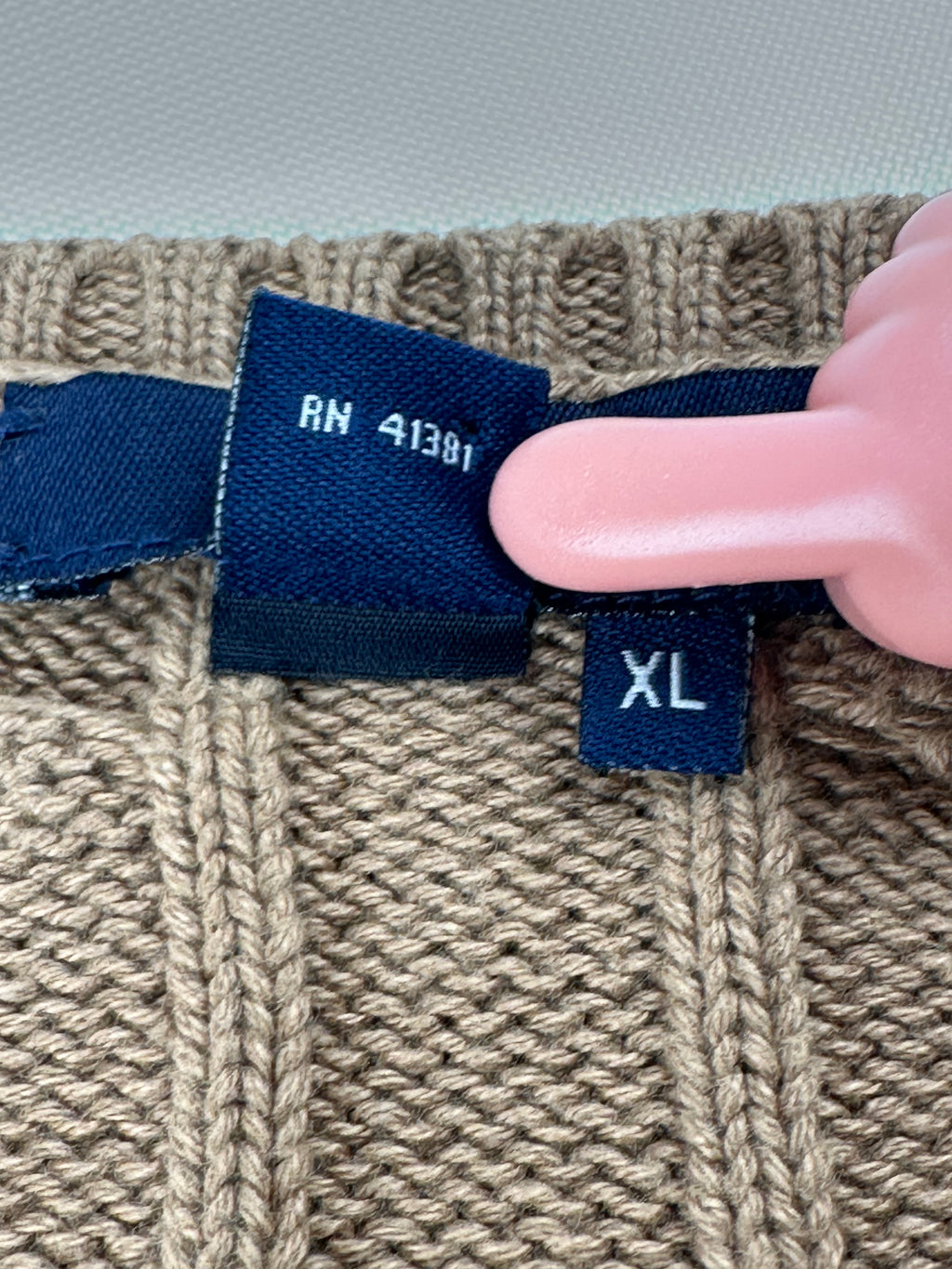 Chaps Women’s XL Camel Cable Knit Cotton V-Neck Sweater Crest Logo