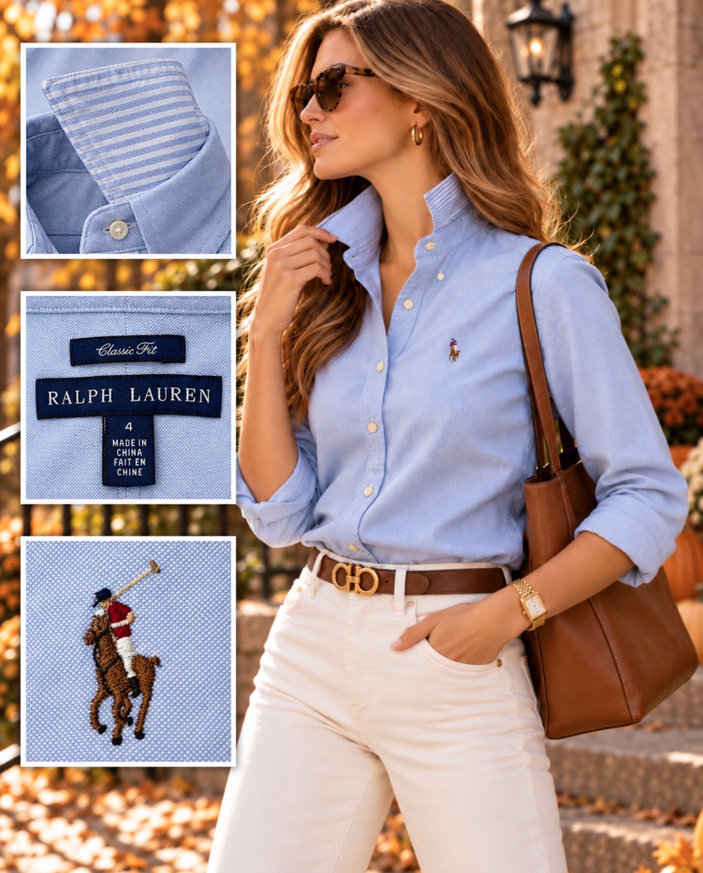 Ralph Lauren Women’s Size 4 Classic Fit Blue Oxford Contrast Collar Shirt