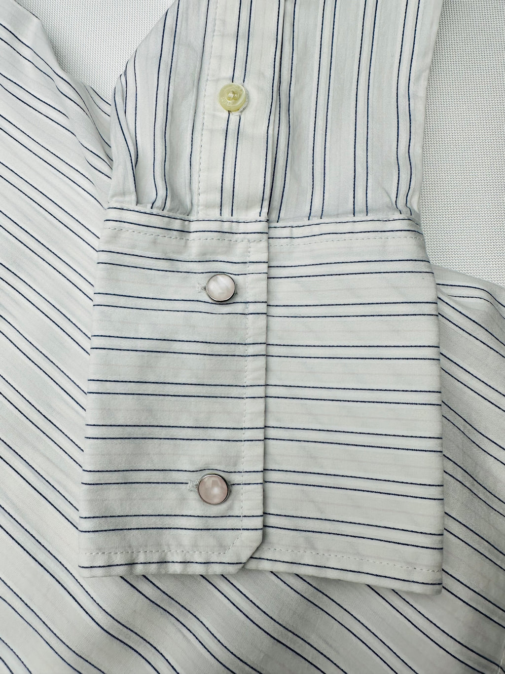 Vintage Ezra Fitch 1892 Women’s L White Navy Stripe French Cuff Shirt Moose Heritage