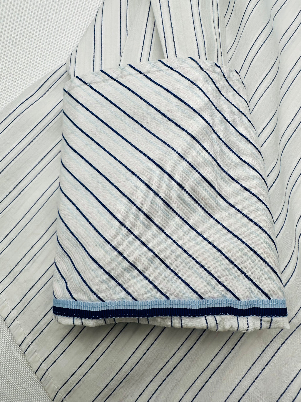 Vintage Ezra Fitch 1892 Women’s L White Navy Stripe French Cuff Shirt Moose Heritage