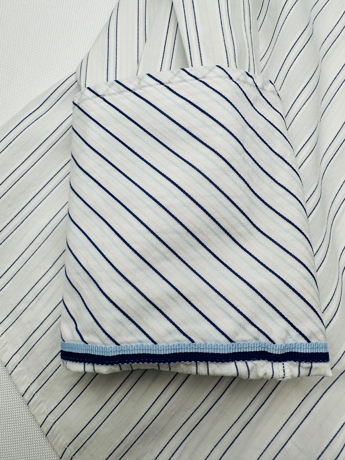 Vintage Ezra Fitch 1892 Women’s L White Navy Stripe French Cuff Shirt Moose Heritage