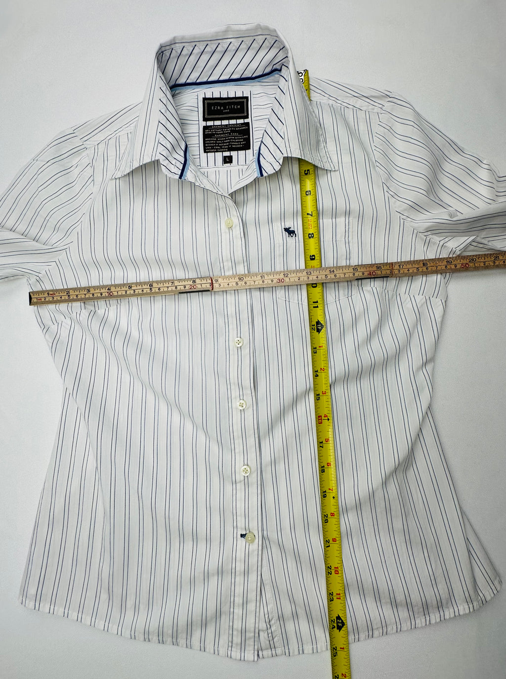Vintage Ezra Fitch 1892 Women’s L White Navy Stripe French Cuff Shirt Moose Heritage