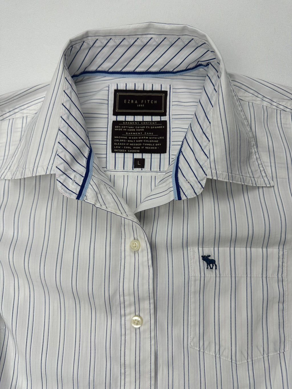 Vintage Ezra Fitch 1892 Women’s L White Navy Stripe French Cuff Shirt Moose Heritage