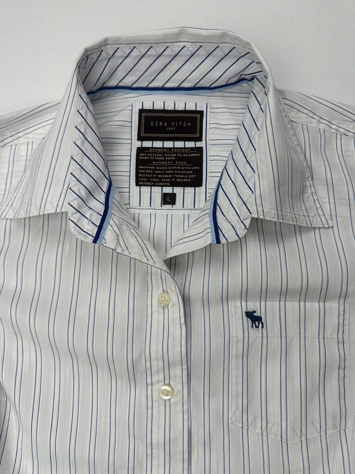 Vintage Ezra Fitch 1892 Women’s L White Navy Stripe French Cuff Shirt Moose Heritage