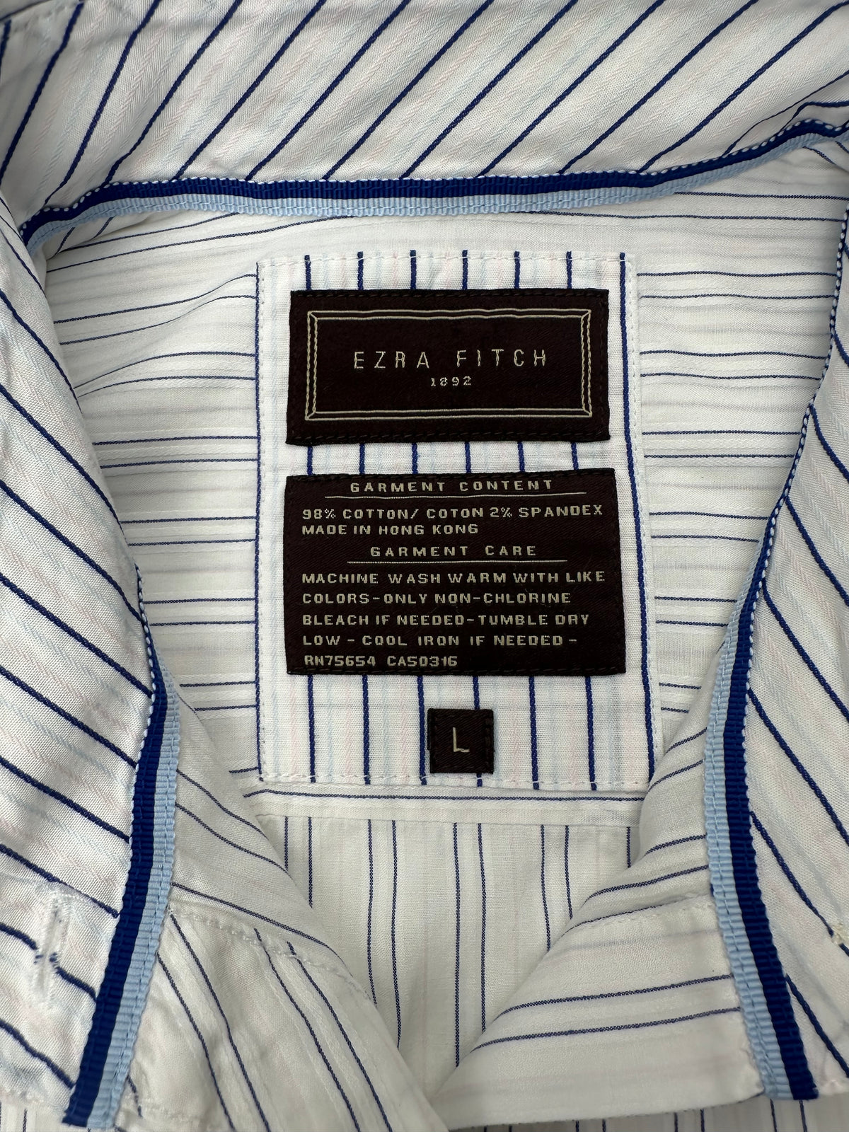 Vintage Ezra Fitch 1892 Women’s L White Navy Stripe French Cuff Shirt Moose Heritage