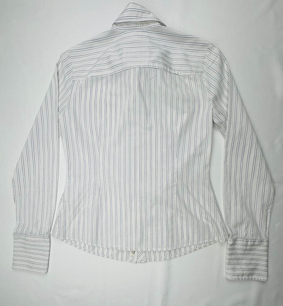 Vintage Ezra Fitch 1892 Women’s L White Navy Stripe French Cuff Shirt Moose Heritage